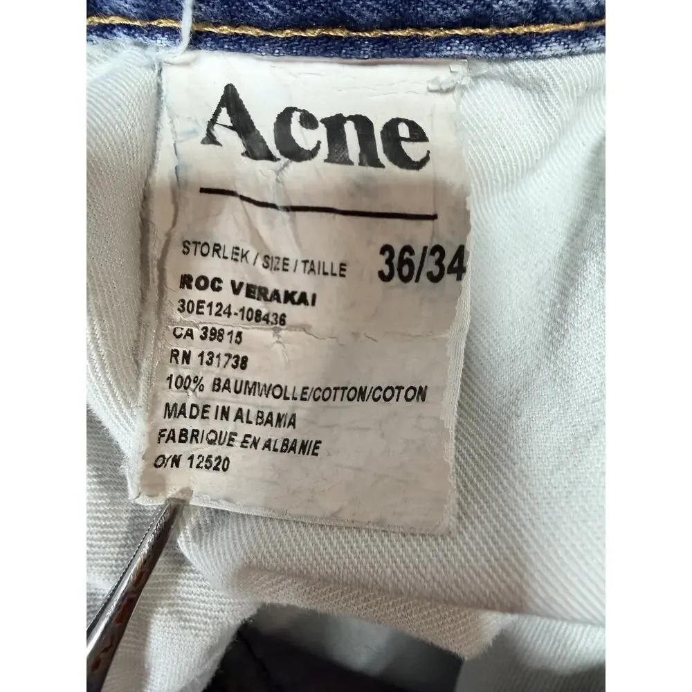 Acne Roc Verakai Jeans Men Size 36x34 Blue Indigo Slim Straight Button Fly EUC